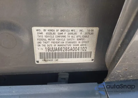 2005 Acura Tl из США, поврежденный, VIN 19UUA66285A004102